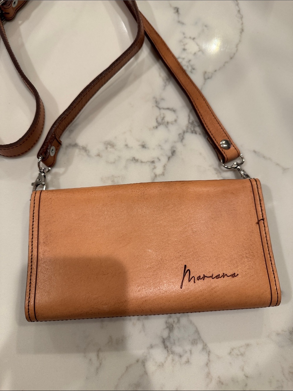 Brown Floral Genuine Leather Crossbody Bag - Picture 4 of 5